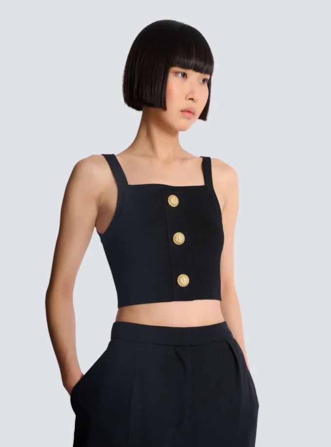Strick-Bralette-Top mit Knöpfen