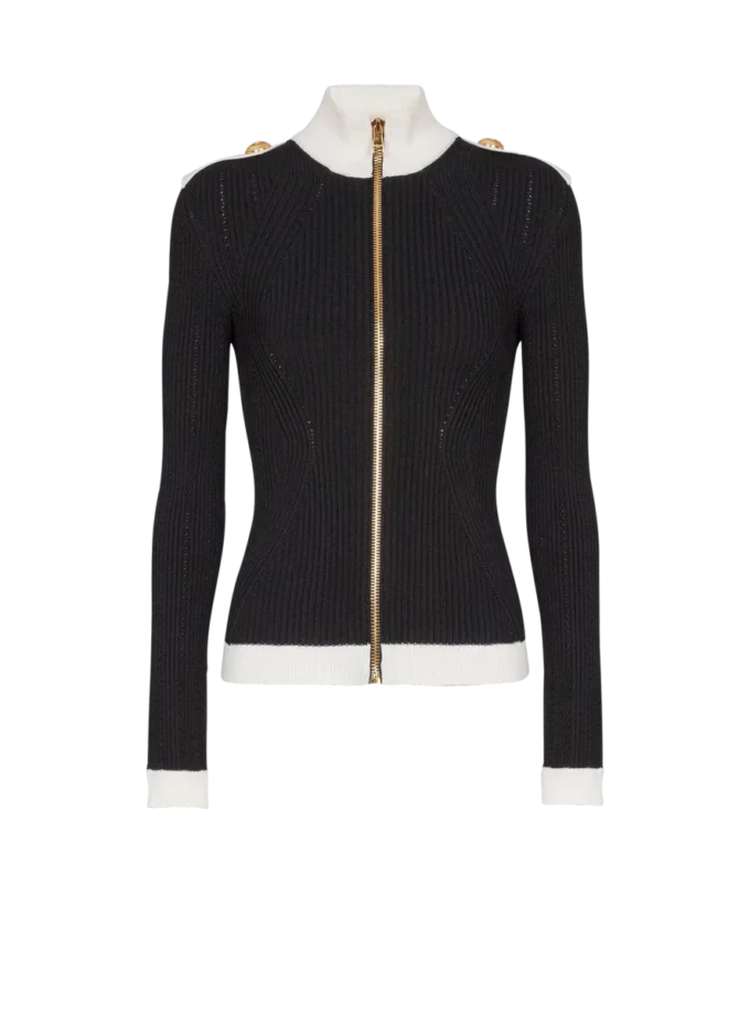 Strickjacke mit hohem Kragen und Reißverschluss Strickjacke mit hohem Kragen und Reißverschluss