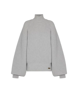 Strickpullover mit hohem Kragen und Rippstrick