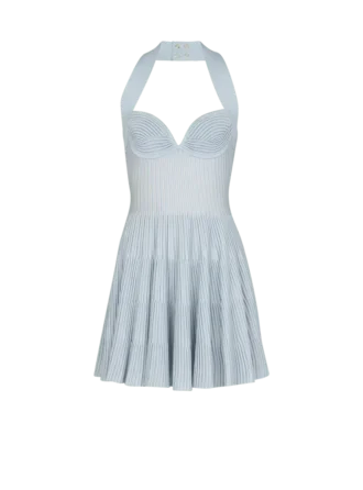 Strukturiertes Strickkleid mit Neckholder und A-Linie