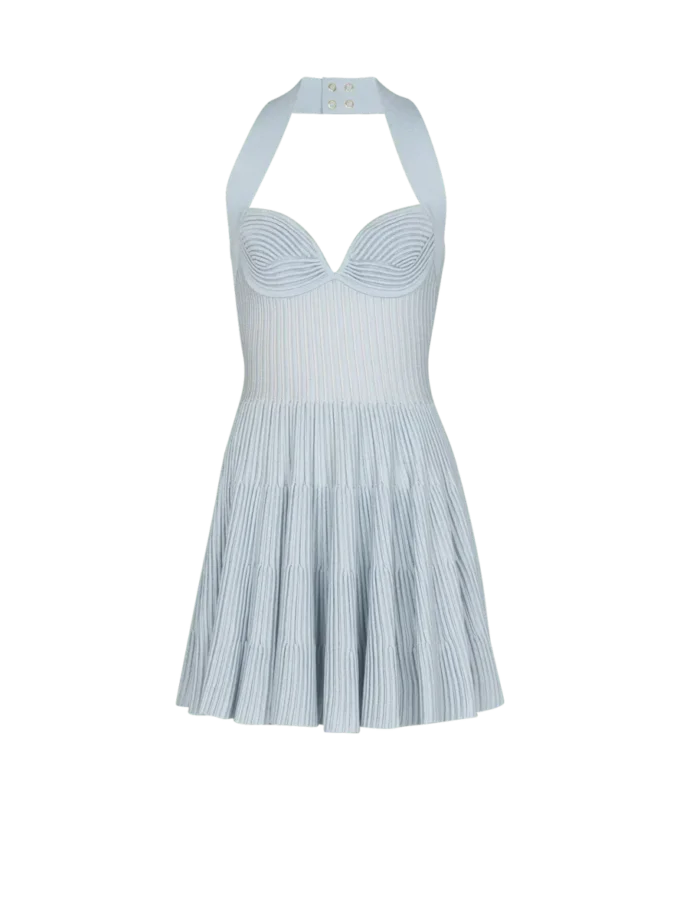 Strukturiertes Strickkleid mit Neckholder und A-Linie Strukturiertes Strickkleid mit Neckholder und A-Linie