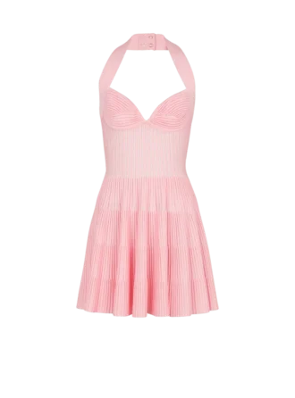 Strukturiertes Strickkleid mit Neckholder und A-Linie