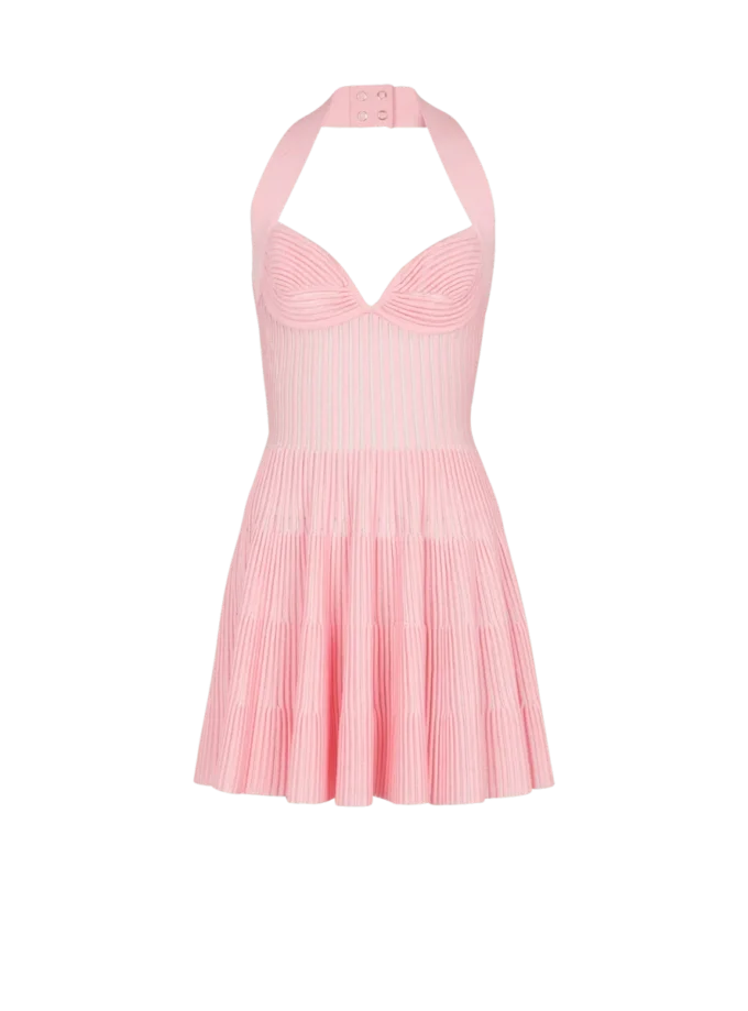 Strukturiertes Strickkleid mit Neckholder und A-Linie Strukturiertes Strickkleid mit Neckholder und A-Linie