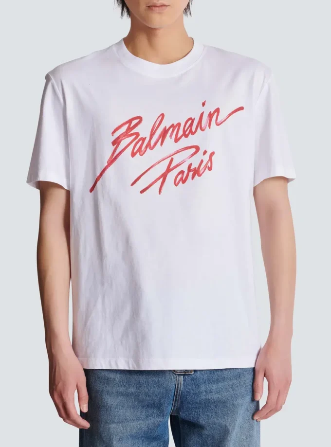 T-Shirt mit Balmain-Lippenstift-Print T-Shirt mit Balmain-Lippenstift-Print
