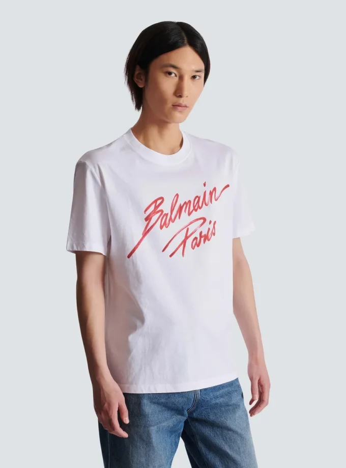 T-Shirt mit Balmain-Lippenstift-Print T-Shirt mit Balmain-Lippenstift-Print