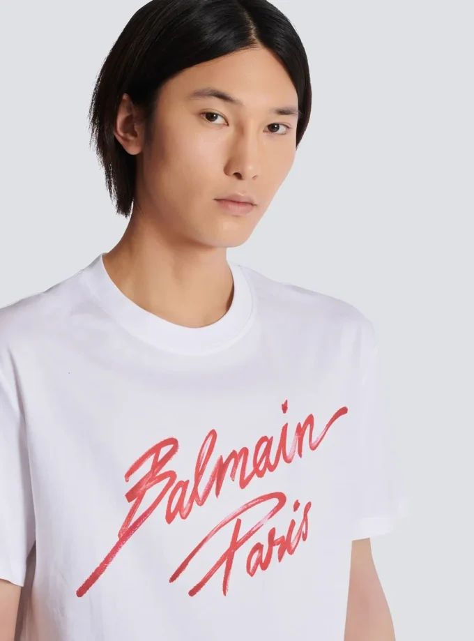 T-Shirt mit Balmain-Lippenstift-Print T-Shirt mit Balmain-Lippenstift-Print