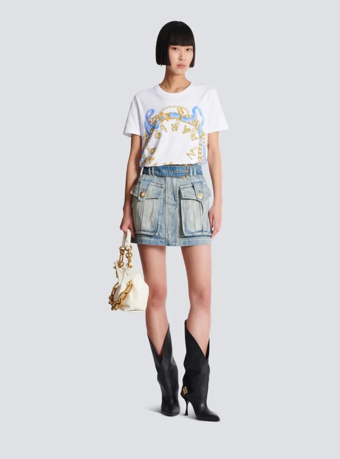 T-Shirt mit Balmain Paris Chain-Print