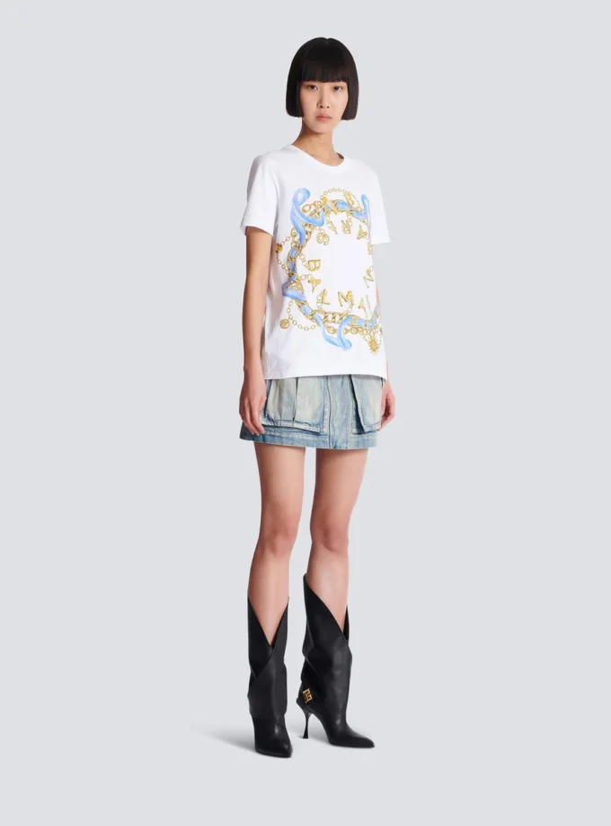 T-Shirt mit Balmain Paris Chain-Print