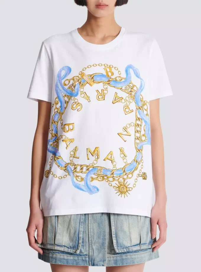 T-Shirt mit Balmain Paris Chain-Print