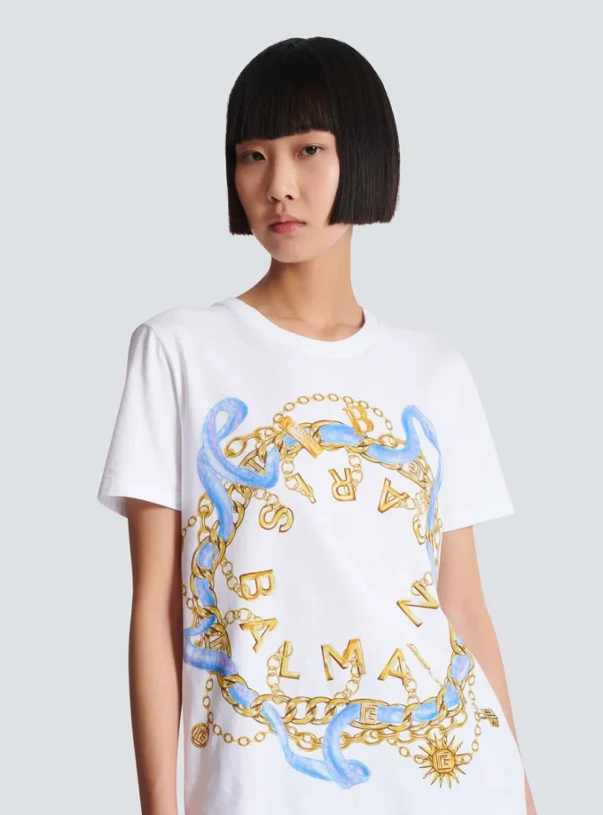 T-Shirt mit Balmain Paris Chain-Print