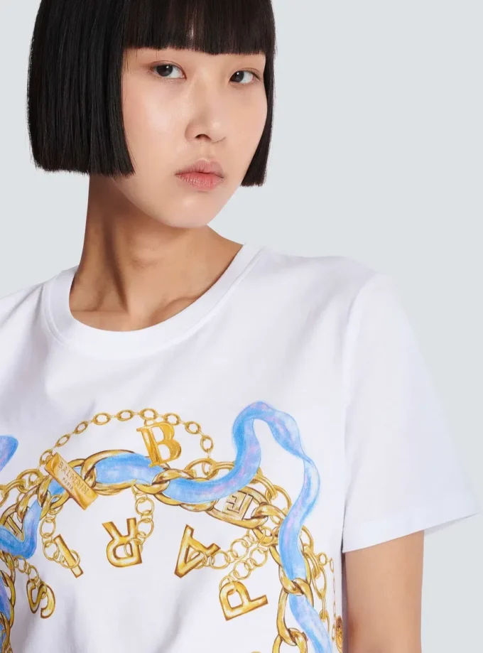 T-Shirt mit Balmain Paris Chain-Print