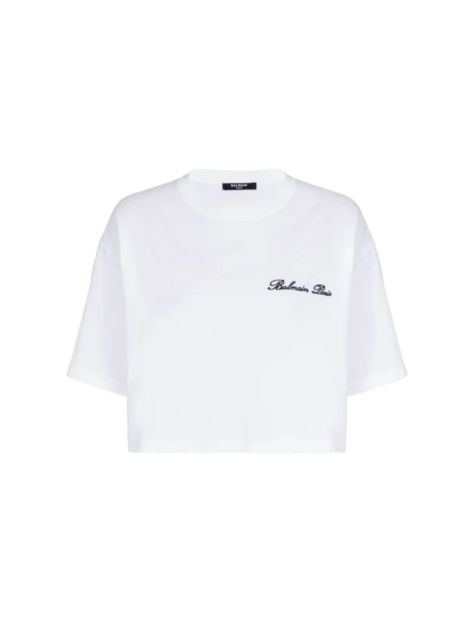 T-Shirt mit Balmain Signature-Stickerei