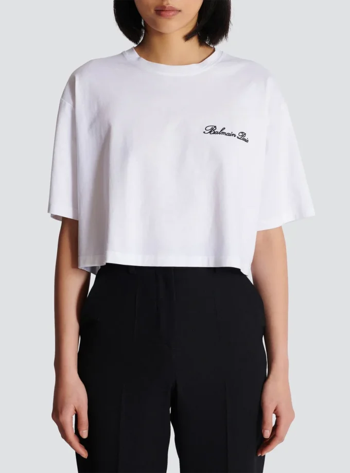 T-Shirt mit Balmain Signature-Stickerei