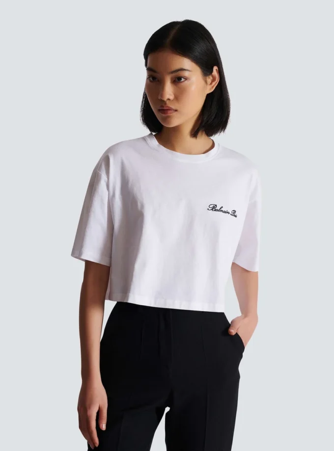 T-Shirt mit Balmain Signature-Stickerei