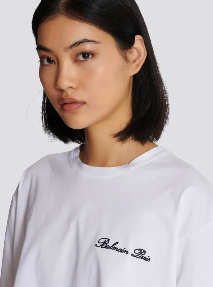 T-Shirt mit Balmain Signature-Stickerei