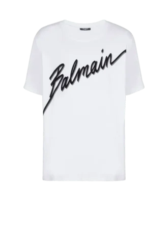 T-Shirt mit geflocktem Balmain-Schriftzug