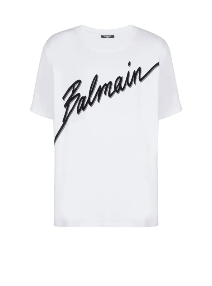 T-Shirt mit geflocktem Balmain-Schriftzug