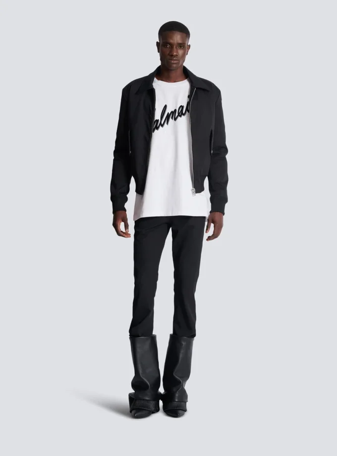 T-Shirt mit geflocktem Balmain-Schriftzug