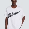 T-Shirt mit geflocktem Balmain-Schriftzug