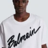 T-Shirt mit geflocktem Balmain-Schriftzug