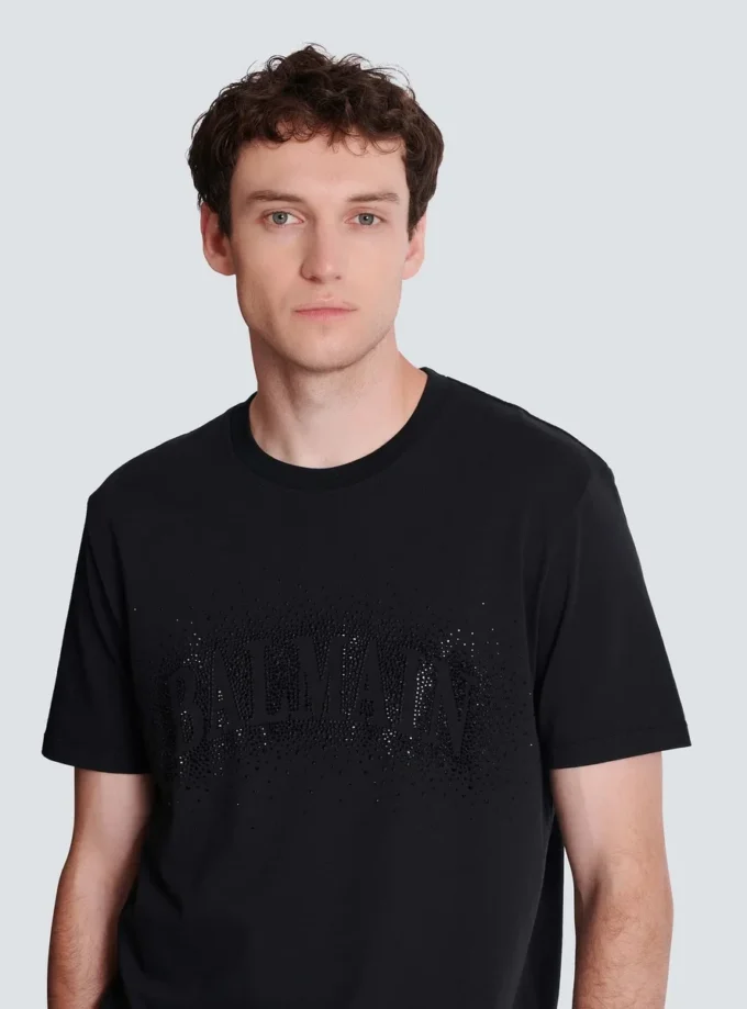 T-Shirt mit gesticktem Kristall-Sprühnebel-Effekt T-Shirt mit gesticktem Kristall-Sprühnebel-Effekt