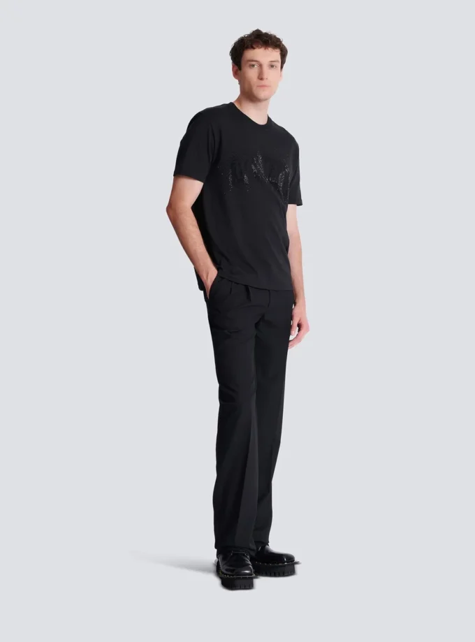 T-Shirt mit gesticktem Kristall-Sprühnebel-Effekt T-Shirt mit gesticktem Kristall-Sprühnebel-Effekt