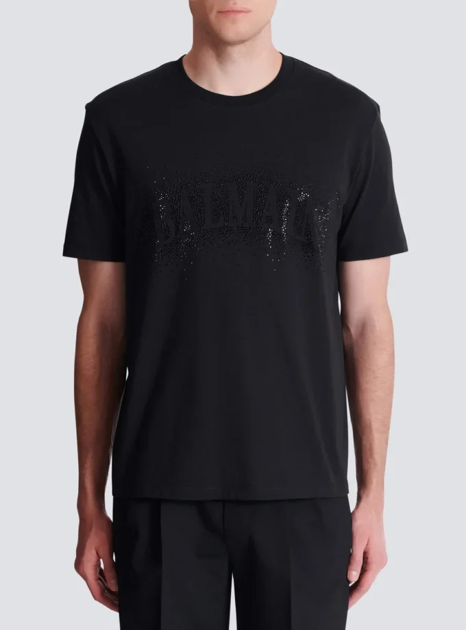 T-Shirt mit gesticktem Kristall-Sprühnebel-Effekt T-Shirt mit gesticktem Kristall-Sprühnebel-Effekt