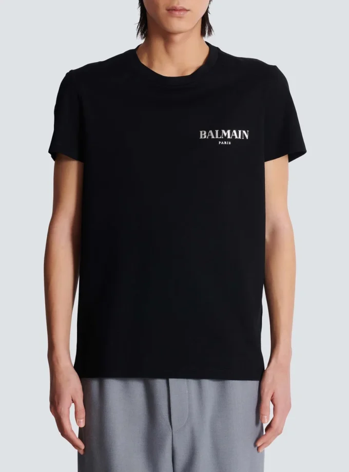 T-Shirt mit Vintage-Gel-Logo von Balmain T-Shirt mit Vintage-Gel-Logo von Balmain