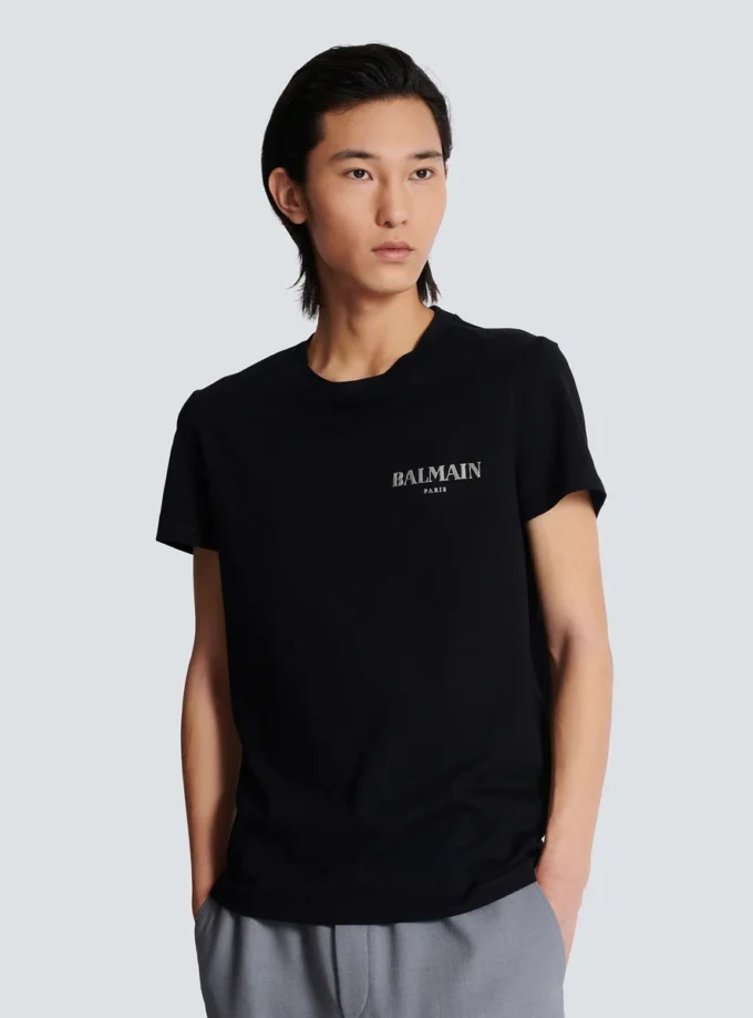 T-Shirt mit Vintage-Gel-Logo von Balmain T-Shirt mit Vintage-Gel-Logo von Balmain
