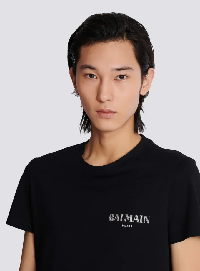T-Shirt mit Vintage-Gel-Logo von Balmain T-Shirt mit Vintage-Gel-Logo von Balmain