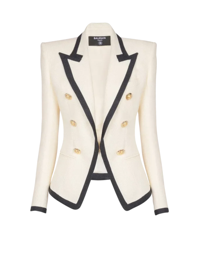 Taillierte zweifarbige Jacke mit Korbmuster