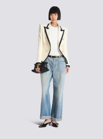 Taillierte zweifarbige Jacke mit Korbmuster
