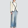 Taillierte zweifarbige Jacke mit Korbmuster