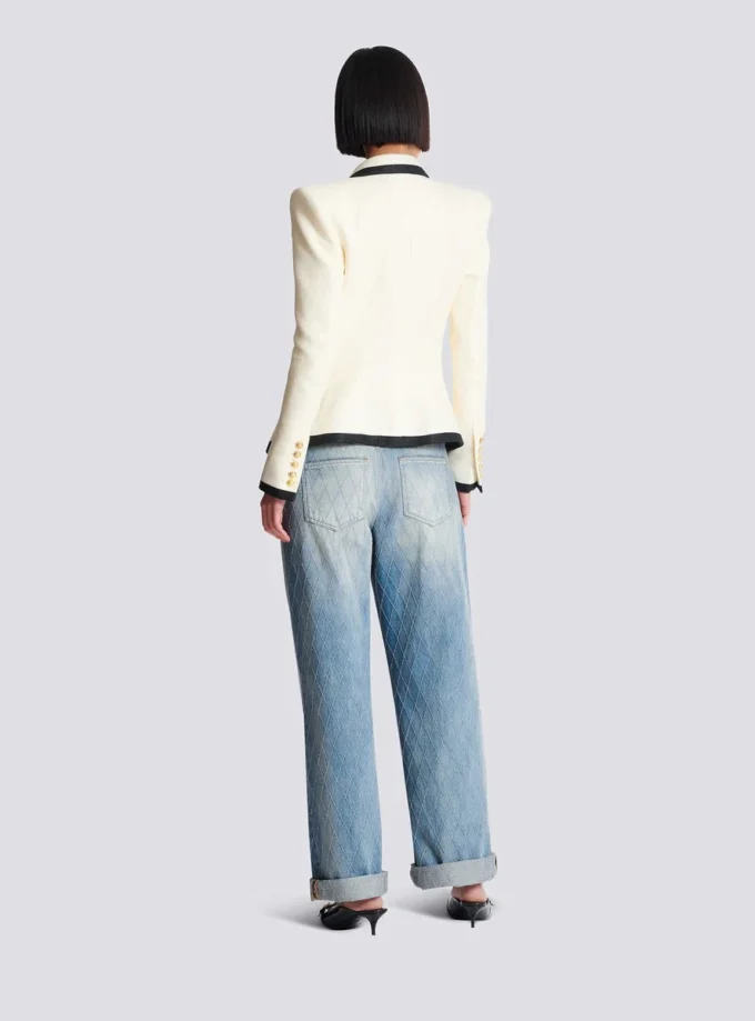 Taillierte zweifarbige Jacke mit Korbmuster