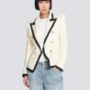 Taillierte zweifarbige Jacke mit Korbmuster