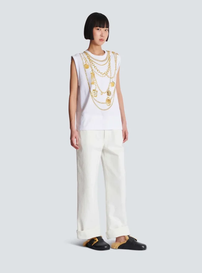 Tanktop mit Collier-Print im Trompe-l’œil-Stil