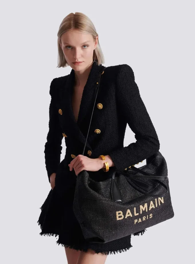 Track-Tasche aus Raffia und Kalbsleder Track-Tasche aus Raffia und Kalbsleder