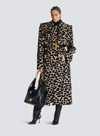 Trenchcoat mit Gürtel aus Jacquard mit Leopardenmuster