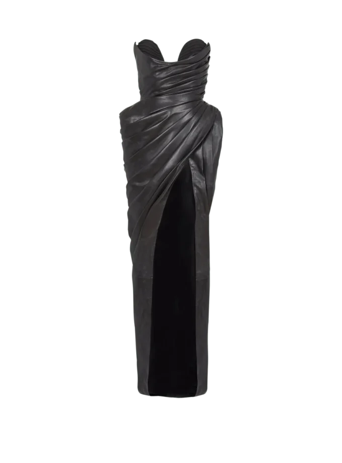 Trägerloses, figurbetontes Lederkleid Trägerloses, figurbetontes Lederkleid