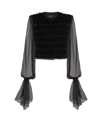 Tweed- und Chiffonjacke mit durchgehendem Saum Tweed- und Chiffonjacke mit durchgehendem Saum