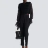 Tweed- und Chiffonjacke mit durchgehendem Saum