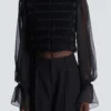 Tweed- und Chiffonjacke mit durchgehendem Saum
