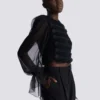 Tweed- und Chiffonjacke mit durchgehendem Saum