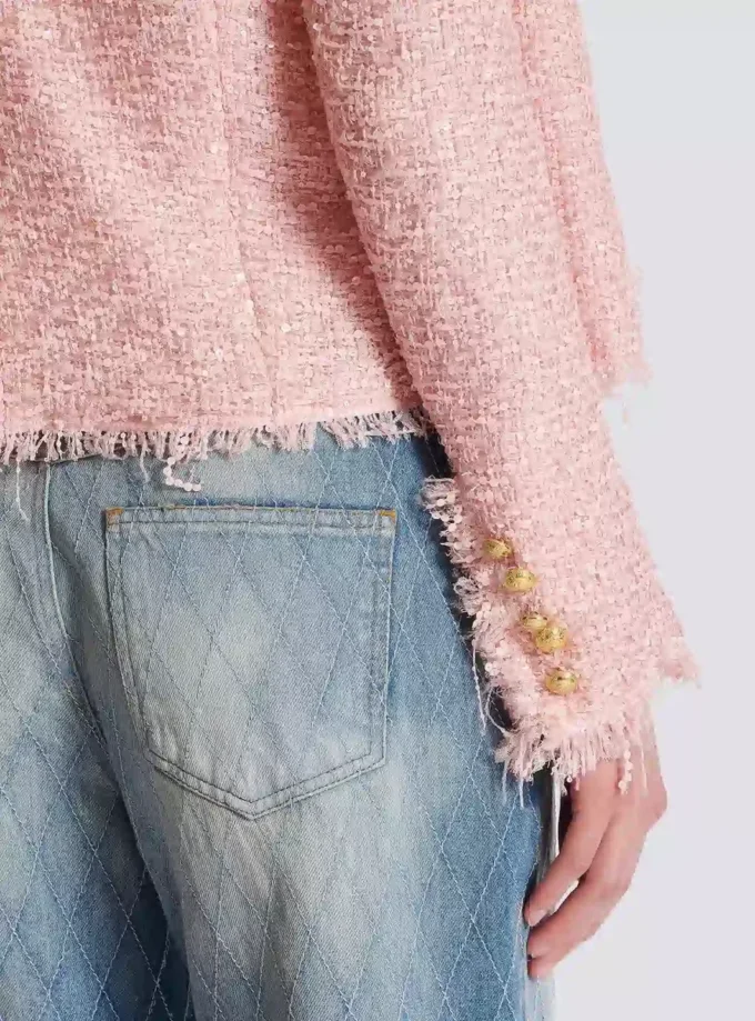 Tweedjacke mit durchgehender Paillettenverzierung