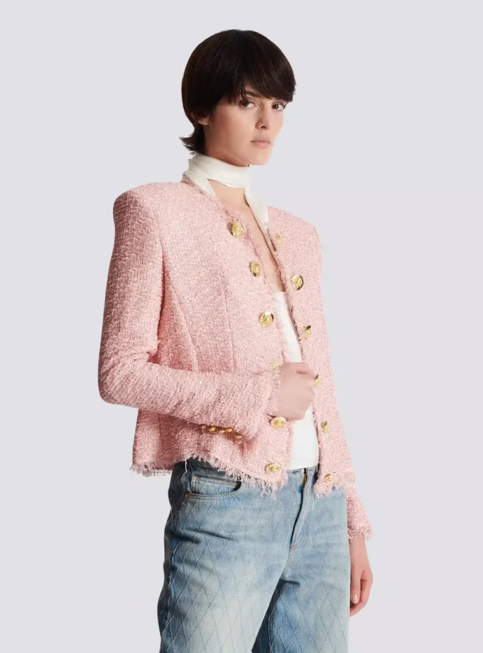 Tweedjacke mit durchgehender Paillettenverzierung