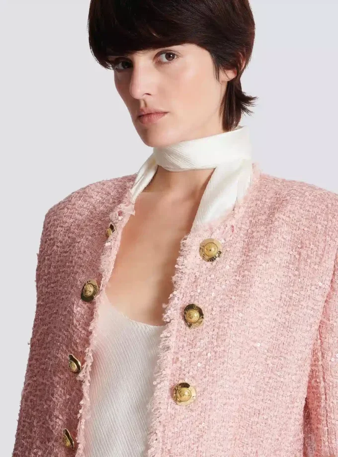 Tweedjacke mit durchgehender Paillettenverzierung
