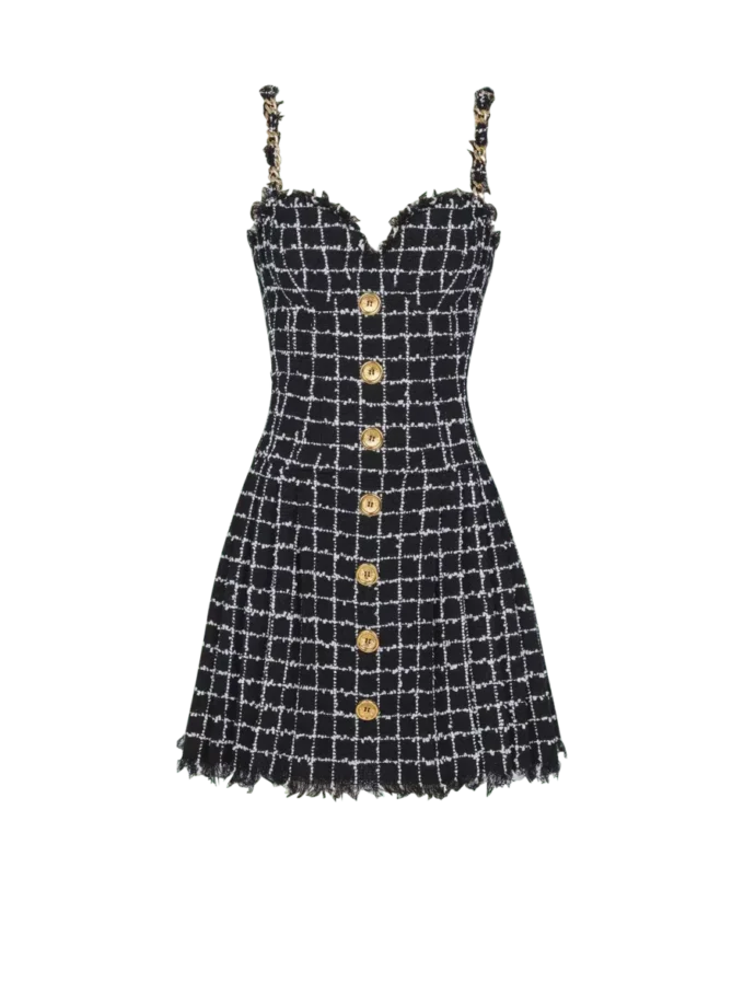 Tweedkleid mit Kettenträgern