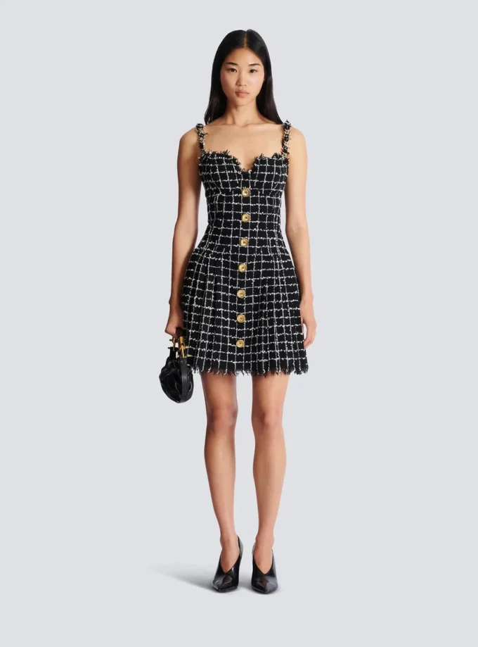 Tweedkleid mit Kettenträgern