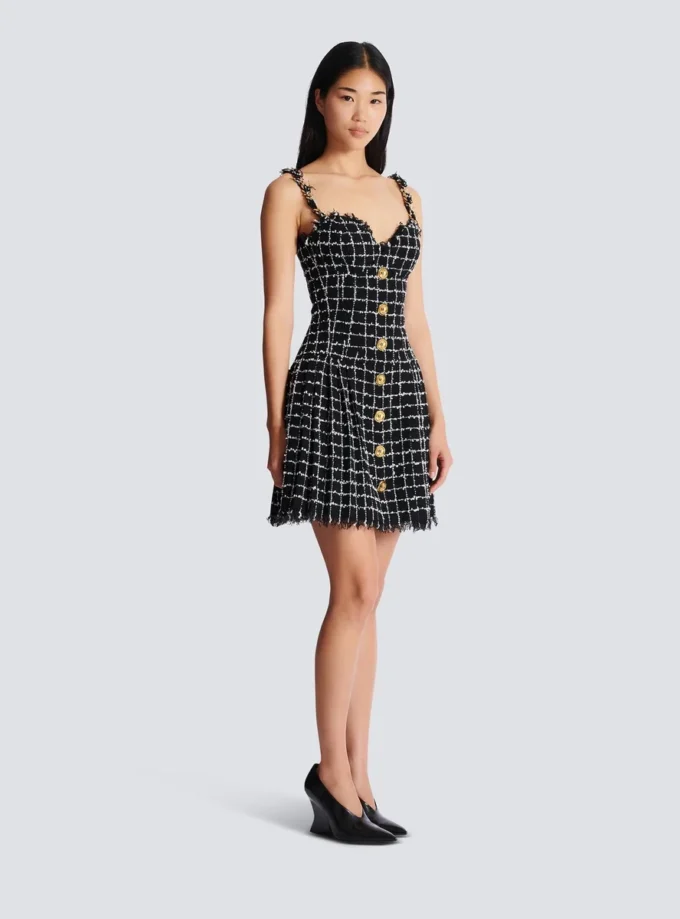 Tweedkleid mit Kettenträgern