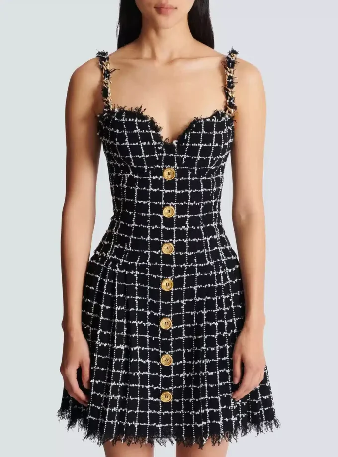 Tweedkleid mit Kettenträgern